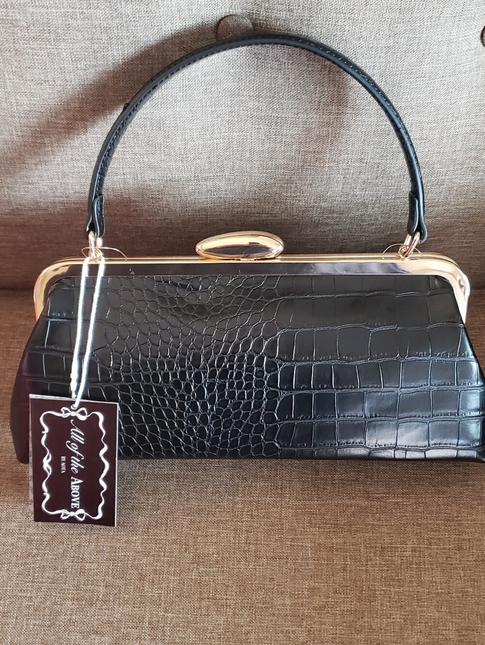 Classic Black Croc-Embossed Frame Handbag by AOTA (All Of The Above) Brand